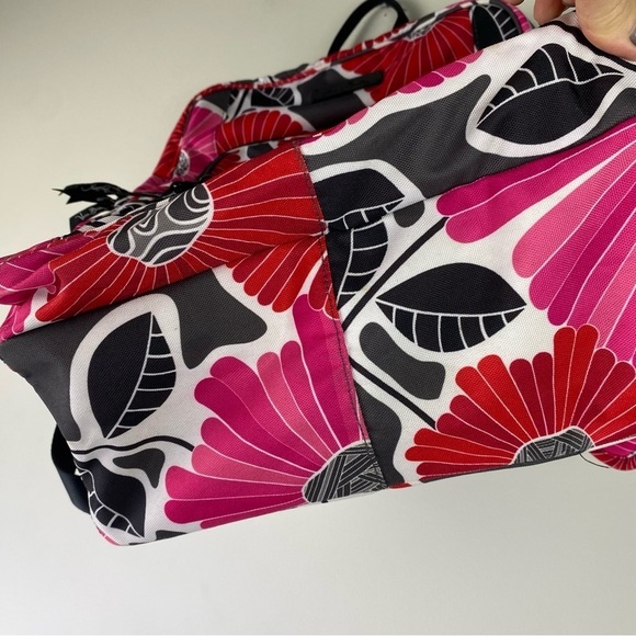 Vera Bradley Large Essential Canvas Backpack in red pink black floral bursts - Picture 4 of 9